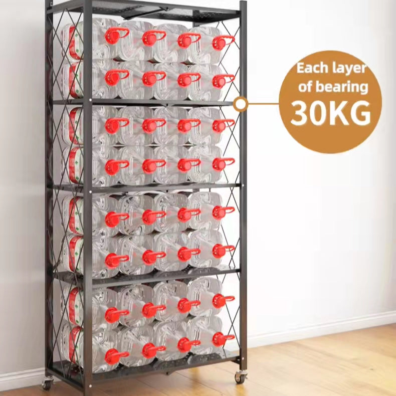 Heavy-Duty Foldable Storage Rack with Wheels – 5-Tier Metal Shelving Unit, Multipurpose Organizer for Kitchen, Garage & Office