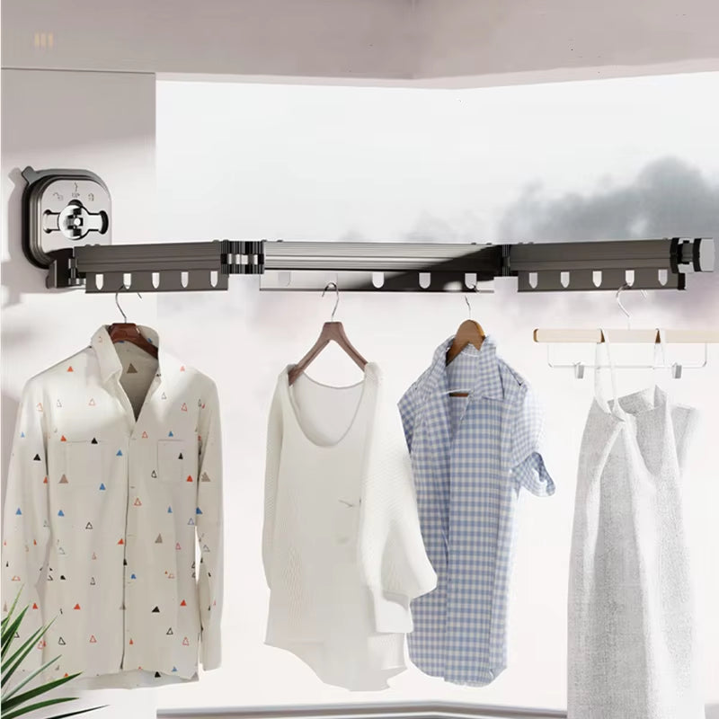 Wall Mounted Folding Clothes Drying Rack – 3-Fold Adjustable Hanger Rack with Suction Cup, Space-Saving Indoor/Outdoor Retractable Laundry Rack, No-Drill Installation