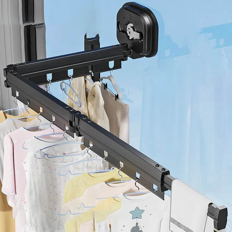 Wall Mounted Folding Clothes Drying Rack – 3-Fold Adjustable Hanger Rack with Suction Cup, Space-Saving Indoor/Outdoor Retractable Laundry Rack, No-Drill Installation