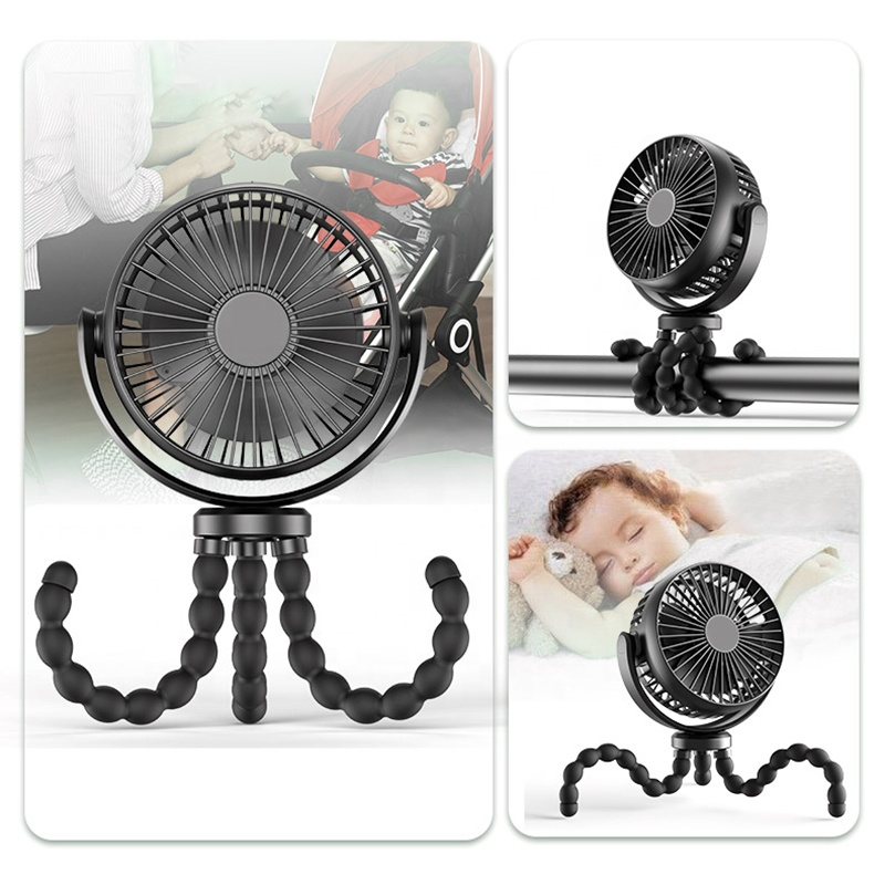 Portable Baby Stroller Fan – 360° Rotating Rechargeable Mini Clip Fan with Flexible Tripod
