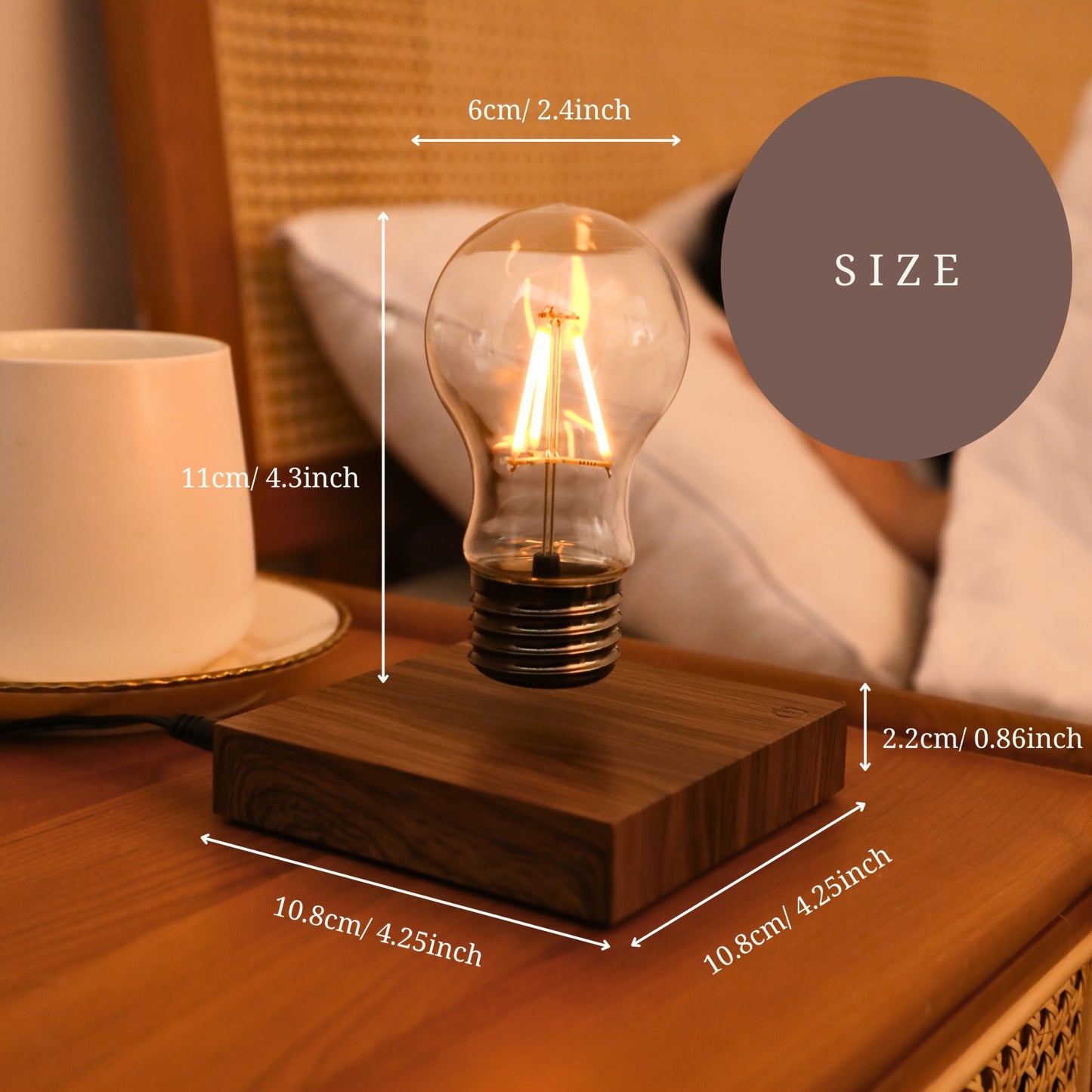 Wooden Magnetic Levitating Bulb Lamp – Floating LED Light with 360° Rotation | Modern Desk & Home Decor