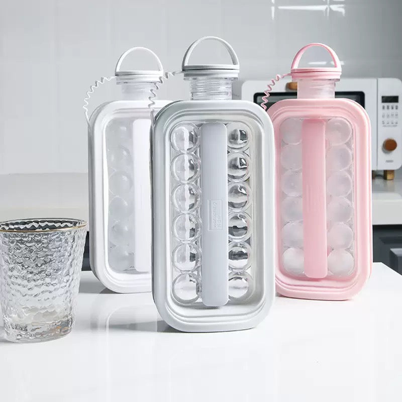 Ice Cube Making Bottle - BPA Free - Ice Tray - Ice Ball Mold - 2 in 1 - Freezer Safe (White)