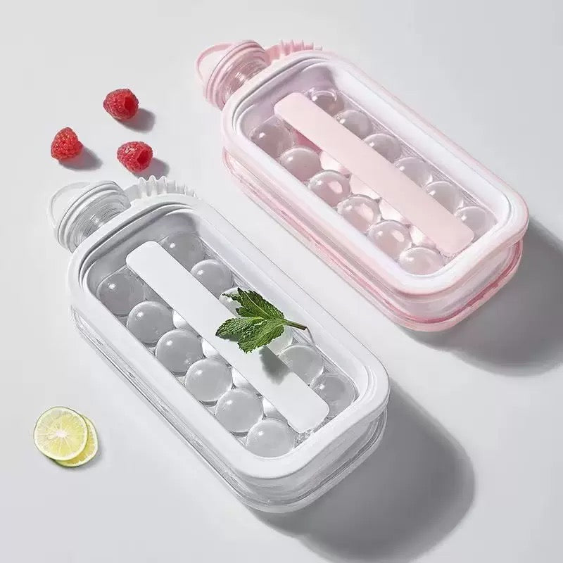 Ice Cube Making Bottle - BPA Free - Ice Tray - Ice Ball Mold - 2 in 1 - Freezer Safe (White)