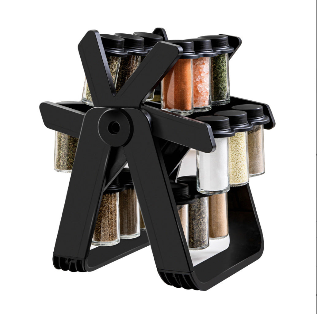 360° Rotating Spice Rack Carousel with 18 Glass Spice Jars – Ferris Wheel Style Kitchen Organizer