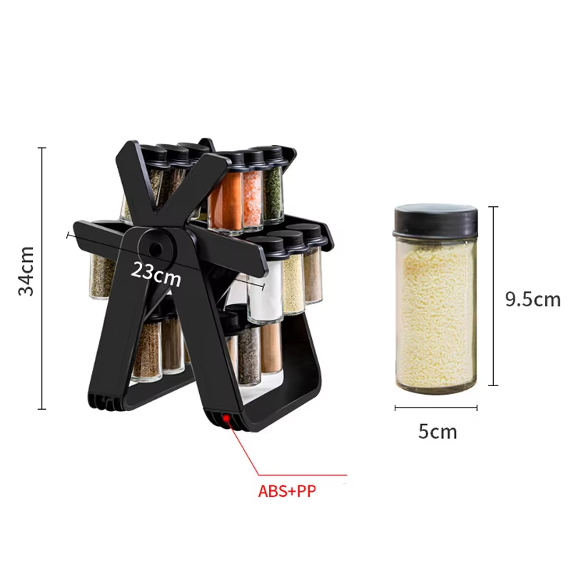 360° Rotating Spice Rack Carousel with 18 Glass Spice Jars – Ferris Wheel Style Kitchen Organizer