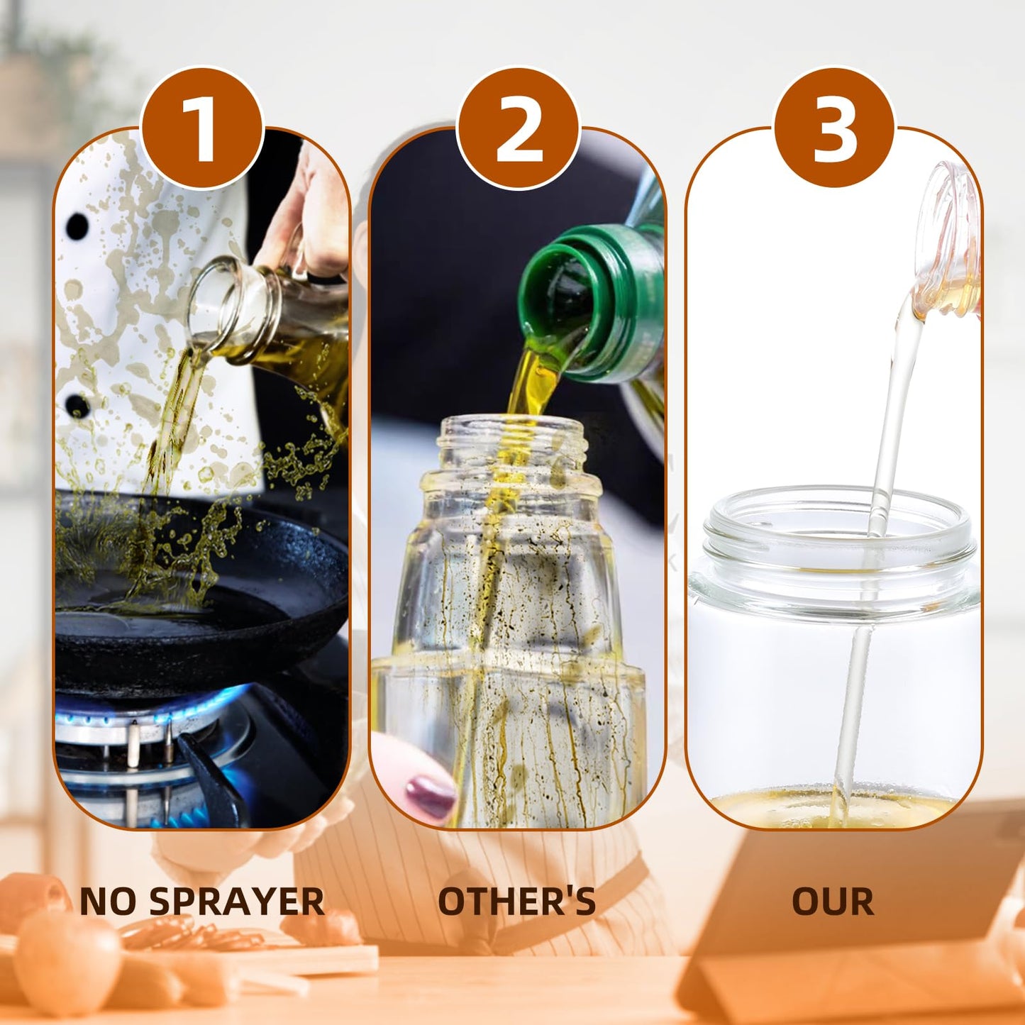 2-in-1 Oil Dispenser Bottle – Spray & Pour Oil Dispenser for Cooking, 16oz Gass Olive Oil Bottle with Halndle, Leak-Proof Kitchen Oil Container