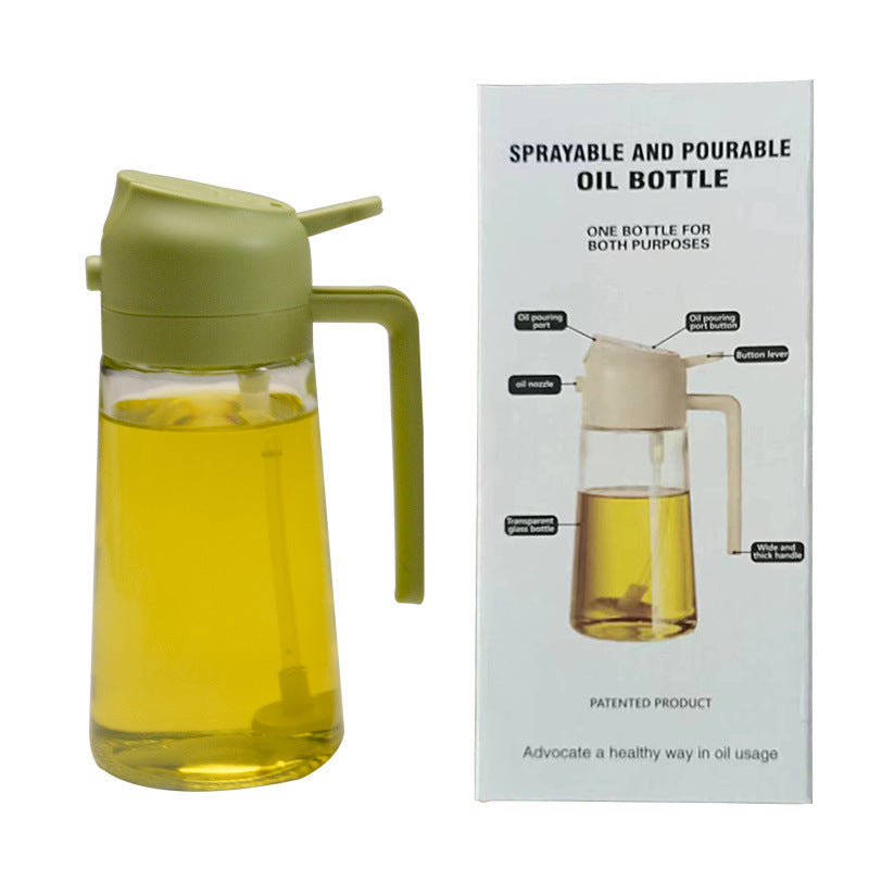 2-in-1 Oil Dispenser Bottle – Spray & Pour Oil Dispenser for Cooking, 16oz Gass Olive Oil Bottle with Halndle, Leak-Proof Kitchen Oil Container