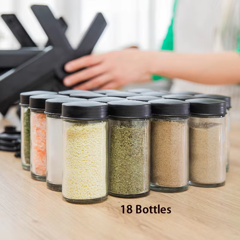 360° Rotating Spice Rack Carousel with 18 Glass Spice Jars – Ferris Wheel Style Kitchen Organizer