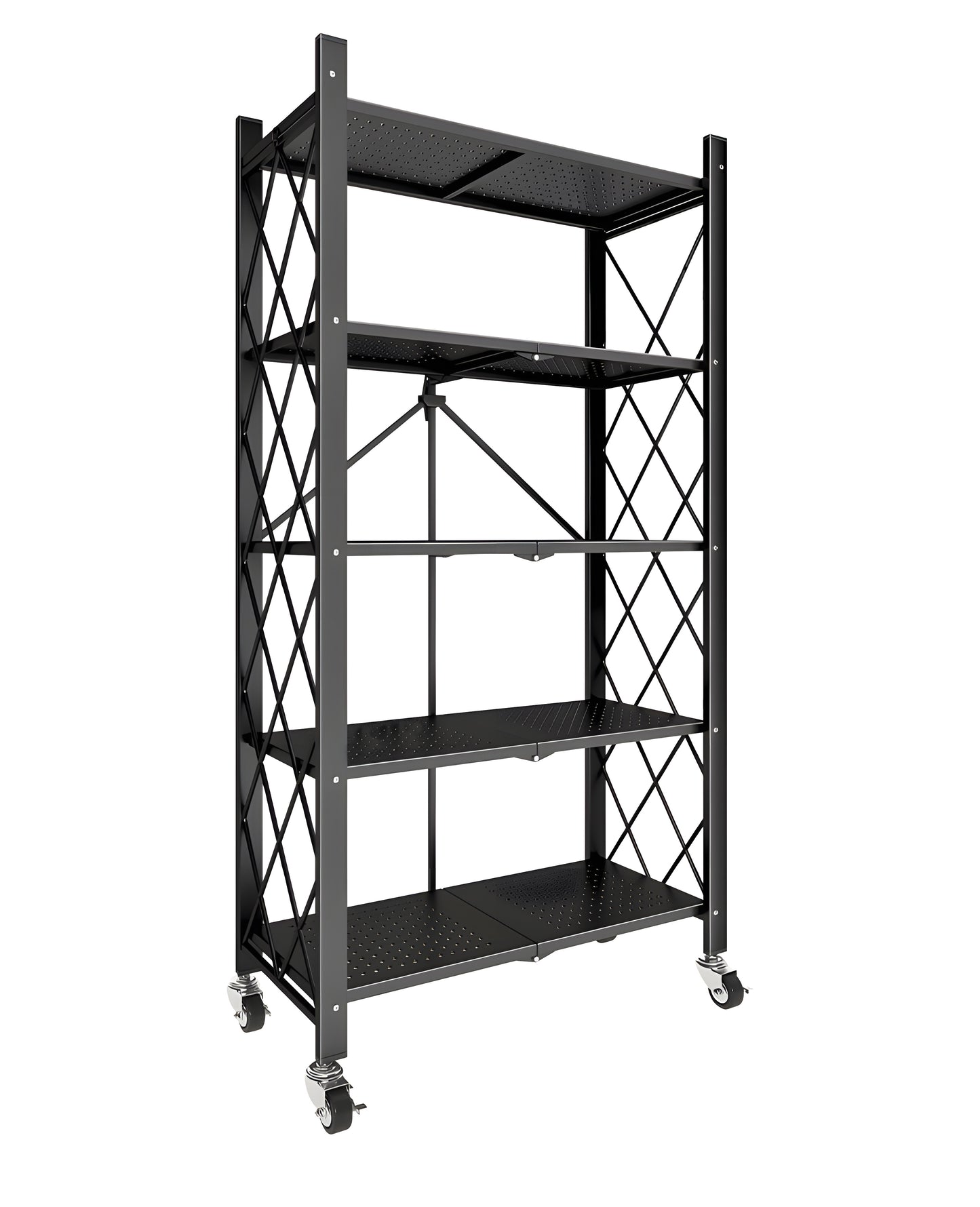 Heavy-Duty Foldable Storage Rack with Wheels – 5-Tier Metal Shelving Unit, Multipurpose Organizer for Kitchen, Garage & Office