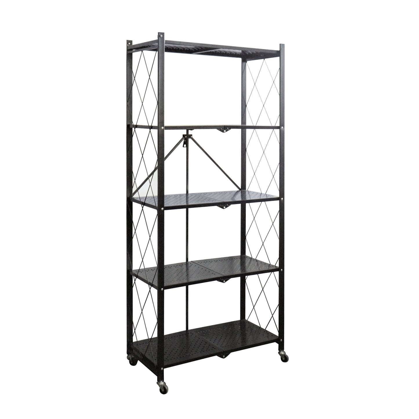 Heavy-Duty Foldable Storage Rack with Wheels – 5-Tier Metal Shelving Unit, Multipurpose Organizer for Kitchen, Garage & Office