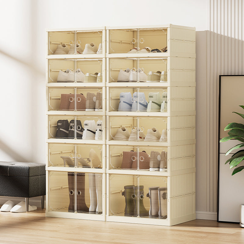 Stackable Foldable Shoe Storage Box with Transparent Magnetic Door – Space-Saving Shoe Organizer Cabinet for Sneakers, Heels & Boots