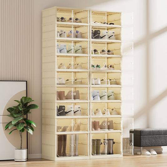 Stackable Foldable Shoe Storage Box with Transparent Magnetic Door – Space-Saving Shoe Organizer Cabinet for Sneakers, Heels & Boots