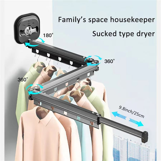 Wall Mounted Folding Clothes Drying Rack – 3-Fold Adjustable Hanger Rack with Suction Cup, Space-Saving Indoor/Outdoor Retractable Laundry Rack, No-Drill Installation