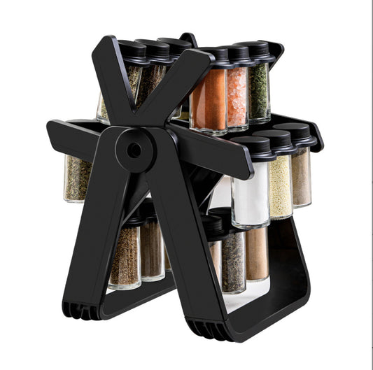 360° Rotating Spice Rack Carousel with 18 Glass Spice Jars – Ferris Wheel Style Kitchen Organizer