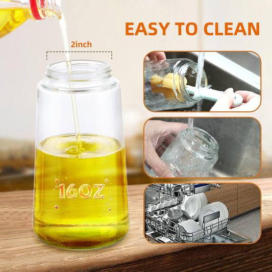 2-in-1 Oil Dispenser Bottle – Spray & Pour Oil Dispenser for Cooking, 16oz Gass Olive Oil Bottle with Halndle, Leak-Proof Kitchen Oil Container